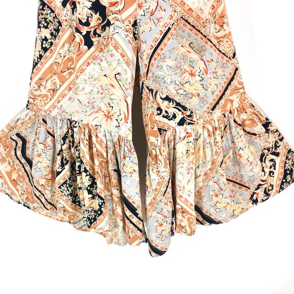 Spense Sz M Wide Leg Crop Jumpsuit Smocked Bodice Ruffles Pull On Retro - Picture 2 of 11